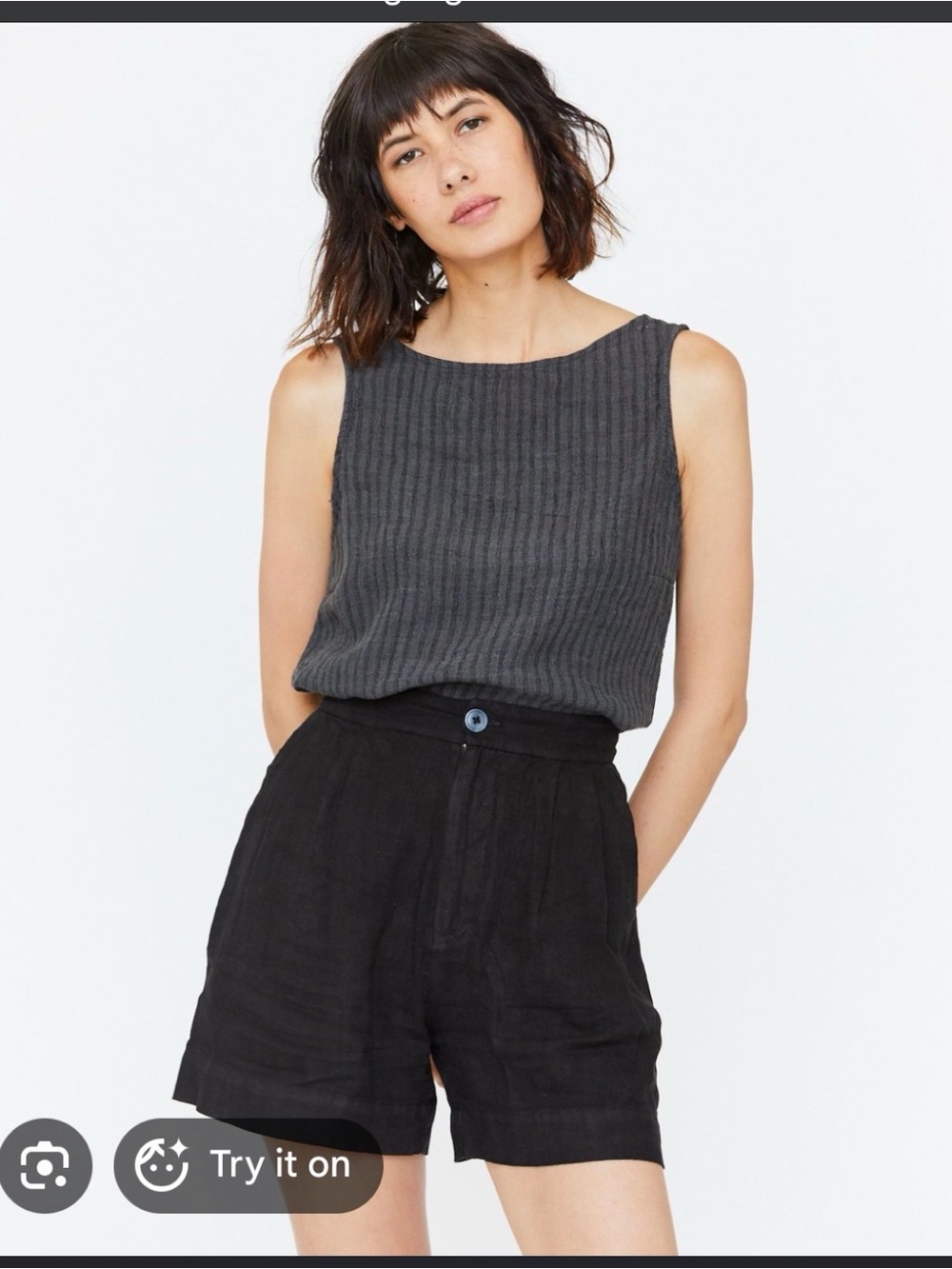 esby High Waist Black Linen Shorts